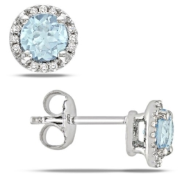 0,07 CT Diamant TW Und 1,06 CT TGW Blaue Topas – Himmelblaue Ohrenstecker Sil,,,