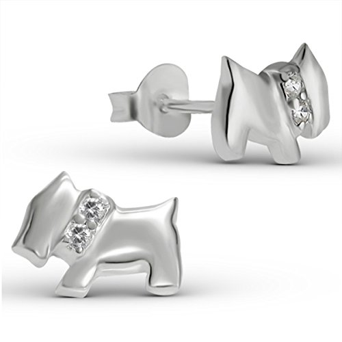 1 Paar kleine Hunde Ohrringe Sterling-Silber Ohrstecker mit kuenliche Diamant-Halsband