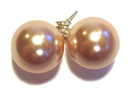 1 Paar Ohrringe 14mm Shellbased Perle rosé auf 925er ( Ohrstecker ) -