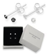 2 Stück Paar Sterling-Silber 925 Zirkonia Ohrstecker Ohrringe-Größe: 2 mm, sehr klein Klein und diskret, Jet, Zirkonia, transparent, in Geschenkverpackung