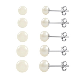 5 Kezef Set Ohrstecker Sterlingsilber Süßwasserperle Weiß – 5 Größen