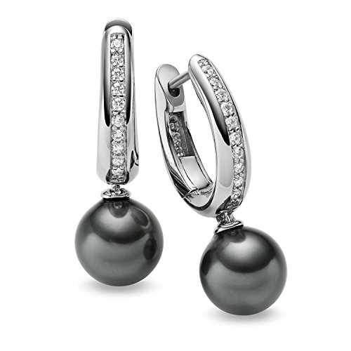 925 Silber Creolen Perlen anthrazit – Damen Ohrringe silber rhodiniert mit Zirkonia 25x8mm #4274