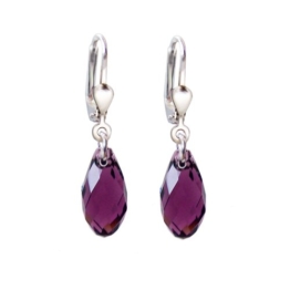 925 Silber Ohrringe mit SWAROVSKI ELEMENTS Briolette Kristall Amethyst, lila, aubergine