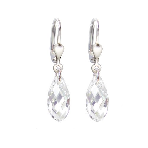 925 Silber Ohrringe mit SWAROVSKI ELEMENTS Briolette Kristall Crystal, glasklar