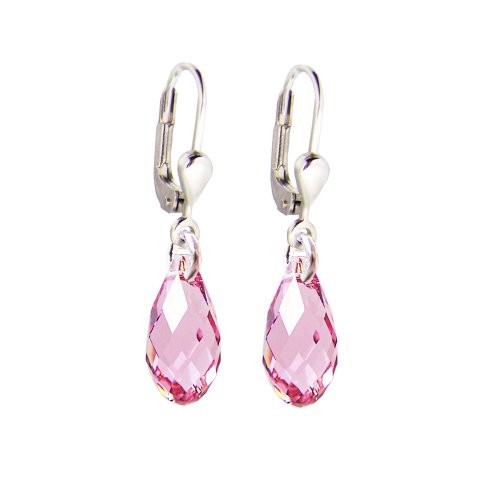 925 Silber Ohrringe mit SWAROVSKI ELEMENTS Briolette Kristall Light Rose, rosa
