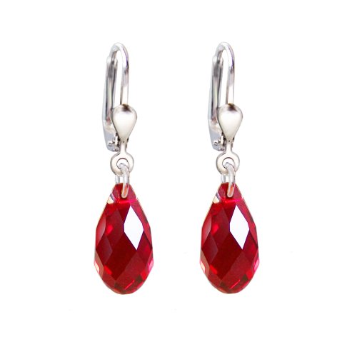 925 Silber Ohrringe mit SWAROVSKI ELEMENTS Briolette Kristall Siam, rot