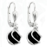 ASS 925 Silber Ohrringe Ohrhänger Brisur mit Onyx echt Kugel 6 mm