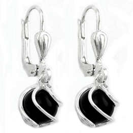 ASS 925 Silber Ohrringe Ohrhänger Brisur mit Onyx echt Kugel 6 mm