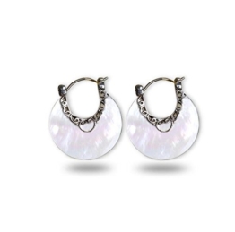 Adens Damen-Ohrringe, Ethno-Stil, Perlmutt und Silber, Durchmesser: 35 mm,  Weiß