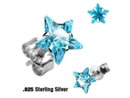 AmberSilver925 STERLING-SILBER OHRSTECKER OHRRINGE MIT BLAUEM STERN ZIRKONIAOhrstecker, Sterlingsilber, mit blauem Zirkonia-Stern