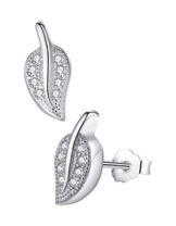 Aoiy Damen-Ohrstecker, Sterling Silber, Blatt mit Zirkonia, für Mädchen und Frau, zde012bi