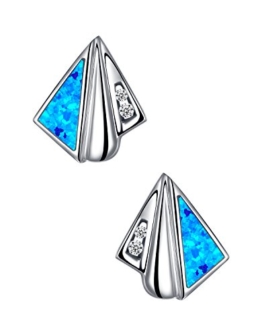 Arco Iris Schmuck Damen-Ohrstecker Pyramidenform Sterling Silber Blau und Grün Feueropal und Zirkonia