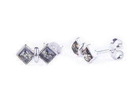 Baltischer Bernstein Grün Sterling Silber Ohrstecker Fancy Square Jewelry