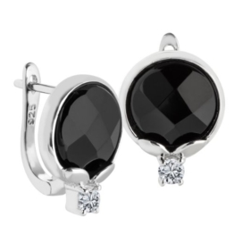 Bella Donna Damen- Ohrclipse 925 Silber ca. ct. 2 Onyxe 11 mm