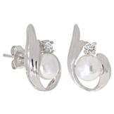 Bella Donna Damen- Ohrstecker 925 Silber 2 SW-ZP 6-6,5 mm weiß Button 2 Zirkonia