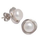 Bella Donna Damen- Ohrstecker 925 Silber 2 SW-ZP Button 8 mm weiß