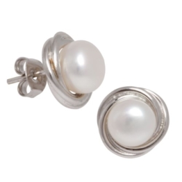 Bella Donna Damen- Ohrstecker 925 Silber 2 SW-ZP Button 8 mm weiß