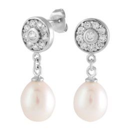 Bella Donna Damen-Ohrstecker 925 Sterlingsilber 2 Süßwasser-Zuchtperlen 8,0-8,5 mm weiss 20 Zirkonia weiss 106768