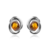 Bernstein Sterling Silber Rund Ohrstecker