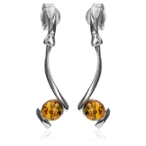 Bernstein Sterling Silber Rund Stecker Ohrringe