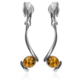 Bernstein Sterling Silber Rund Stecker Ohrringe
