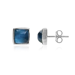 Blau Grün Transparent Bernstein Sterling Silber Guadratische Ohrstecker