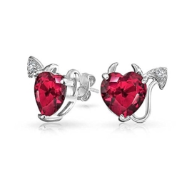 Bling Jewelry 925 Sterling-Silber CZ Farbe Rosa Rubin Devils Herz Ohrstecker