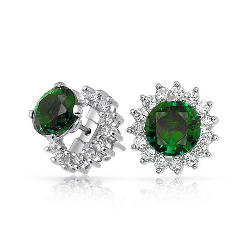 Bling Jewelry 925er Silber Farbe Smaragd CZ Bolzen und einem abnehmbaren Ohrring Jackets