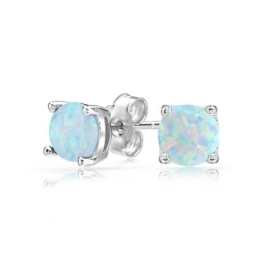 Bling Jewelry 925er Silber rund, weiß opal Edelstein Solitär Ohrstecker 6mm