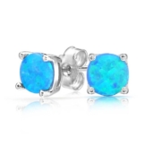 Bling Jewelry 925er Sterling-Silber rund, blau Opal Ohrstecker Konkav Set 6mm