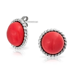 Bling Jewelry Antik Bali Seil 925er Silber Runde, Rote Korallen Ohrstecker 12mm