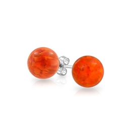 Bling Jewelry Bead-Anhänger Sterling-Silber 925 Orange Synthetischen Mexican Feueropal Ohrstecker Kugel 8 mm