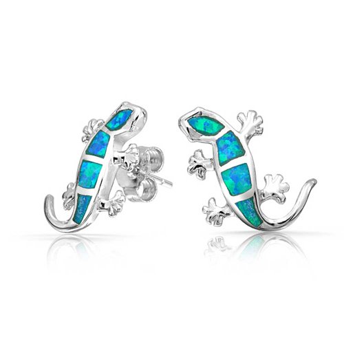 Bling Jewelry Blauer Opal Echse Gecko Ohrstecker Hawaii Schmuck 925er Sterling