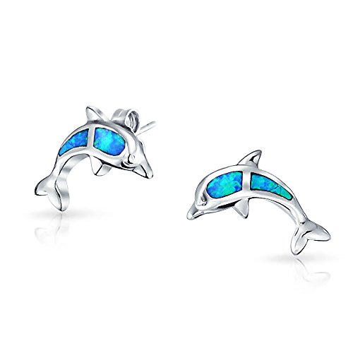 Bling Jewelry Blauer Opal Einlage Nautische Dolphin Bolzen 925 Sterling-Silber