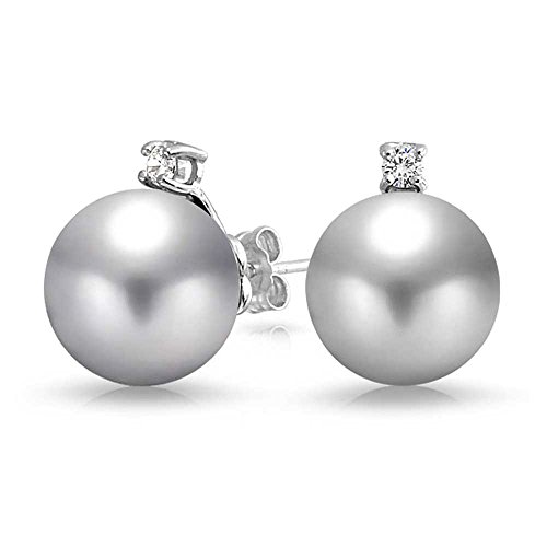 Bling Jewelry CZ Grau Simulierte Perle Ohrstecker aus 925er Sterling-Silber 12mm