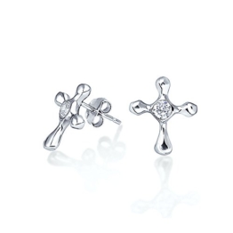 Bling Jewelry CZ religiösen Cross Sterling Silber Ohrstecker mit Rhodium plattiert