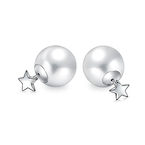 Bling Jewelry Double stud Star simulierten Perle Ohrringe 925 Silber