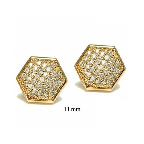 Bling Jewelry Mikro Pavé Gold Vermeil Sechskant Bolzen Ohrringe 11mm