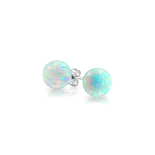 Bling Jewelry Ohrstecker mit Geburtsstein Oktober, Synthetischer Weißer Opal 6 mm, Sterling-Silber 925
