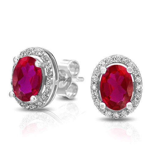 Bling Jewelry Oval Farbe Rosa Roter Rubin CZ Ohrstecker aus 925er Sterling-Silber