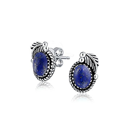 Bling Jewelry Ovalen blauen Lapis verdreht Seil Sterling Silver Leaf Ohrstecker