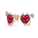 Bling Jewelry RotGold Vermeil CZ Farbe Rosa Rubin Devils Herz Ohrstecker