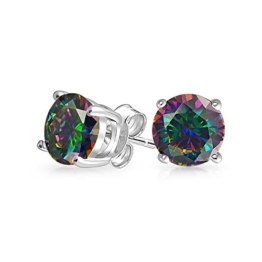 Bling Jewelry Round Regenbogen Mystic Topaz Farbe CZ 925er Silber Unisex Bolzen 9mm