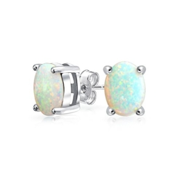 Bling Jewelry Silber Edelstein Weiss opal. Oktober Geburtsstein Ovale Ohrstecker