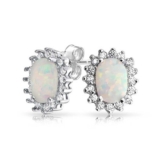 Bling Jewelry Sterling-Silber Geburtsstein Oktober Weiß Opal Oval Ohrstecker