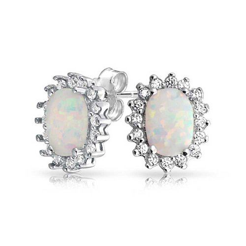 Bling Jewelry Sterling-Silber Geburtsstein Oktober Weiß Opal Oval Ohrstecker