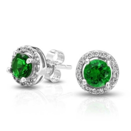 Bling Jewelry kleine, Rund Krone Set Farbe Smaragd CZ Ohrstecker 925er Silber
