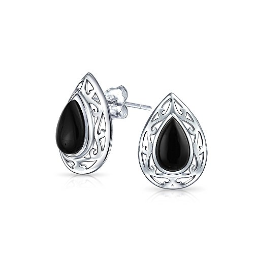 Bling Jewelry schwarz onyx Tropfenform 925 Sterling Silber Ohrstecker