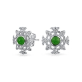 Bling Jewelry simulierten Jade CZ keltische Blume Ohrstecker 925 Sterling Silber