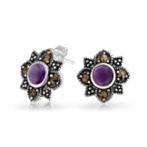 Bling Jewelry. Februar Geburtsstein Amethyst Blumen Ohrstecker 925er Silber